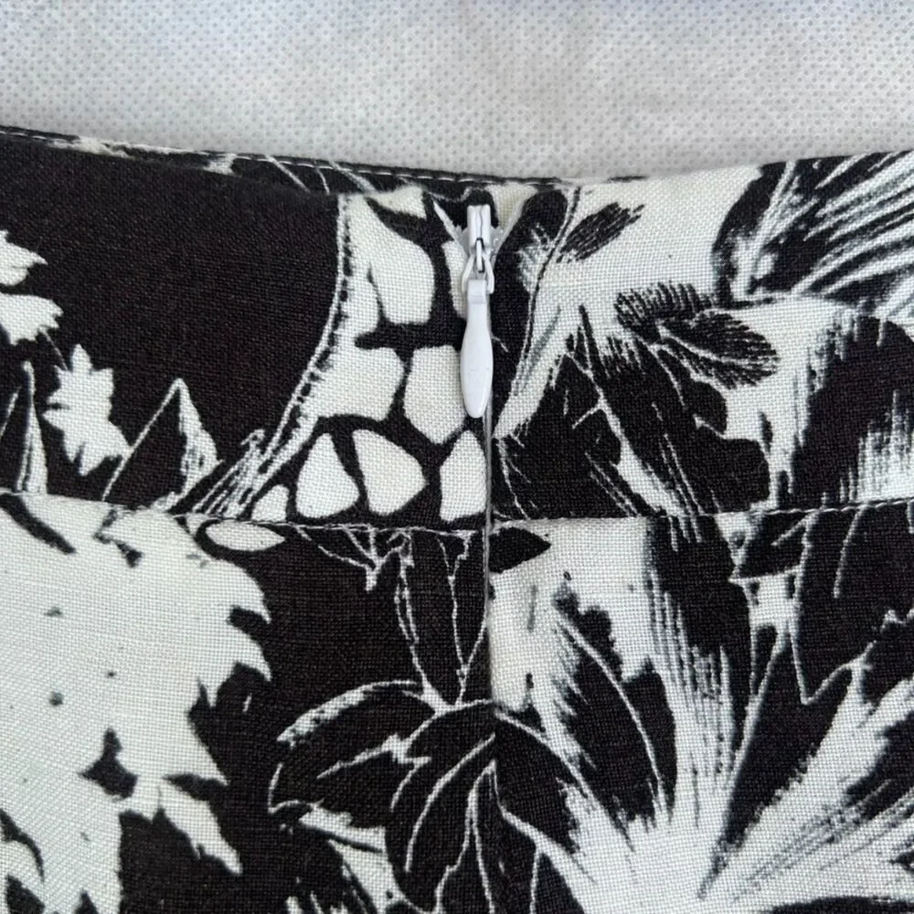 Grace Elements Linen Blend Black White Tropical Floral Midi Skirt Size 12‎